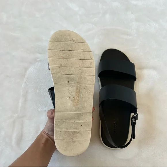 VINCE black strappy platform sandal 38.5 white sole neutral staple comfortable - Picture 6 of 6